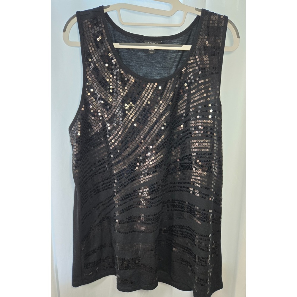Black Sequin Tank Top 2X Plus Size Sparkle Date Night Party Sleeveless Glam